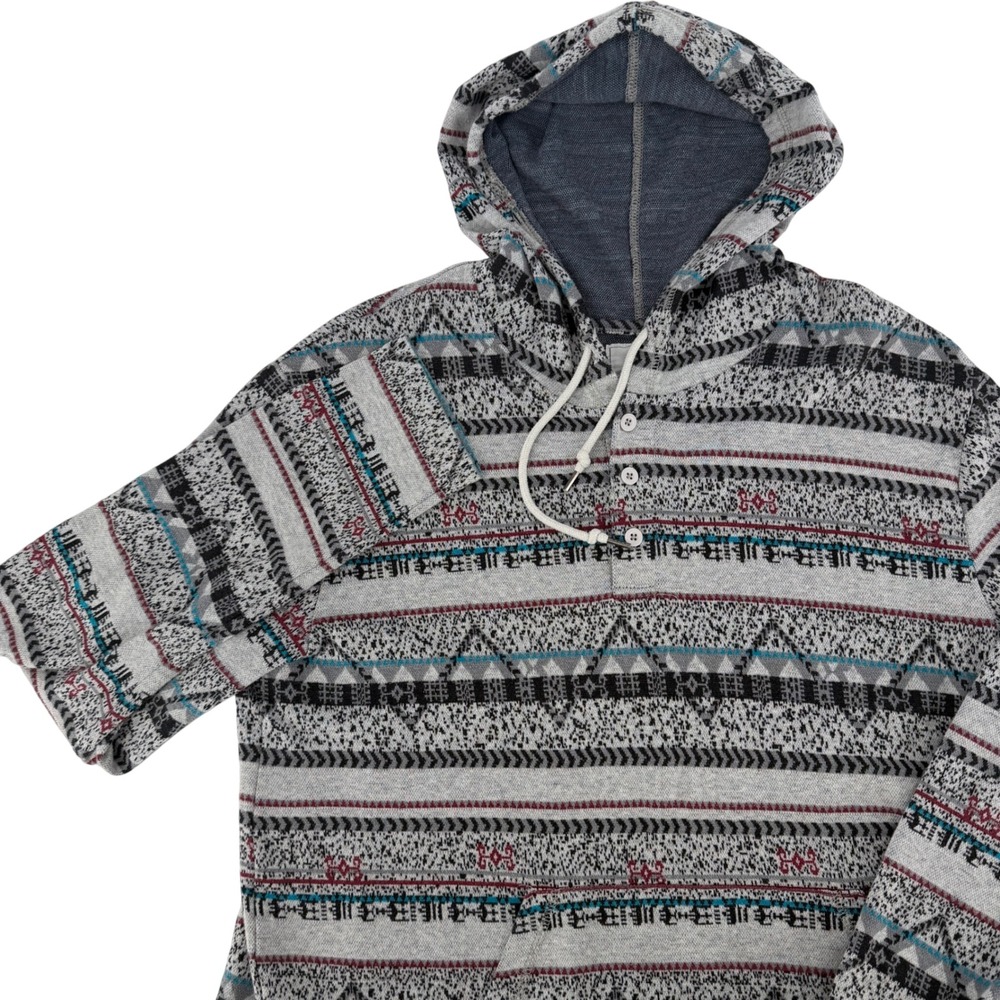 On The Byas Mens Large Gray Geometric Southwestern Henley Hoodie Pullover L